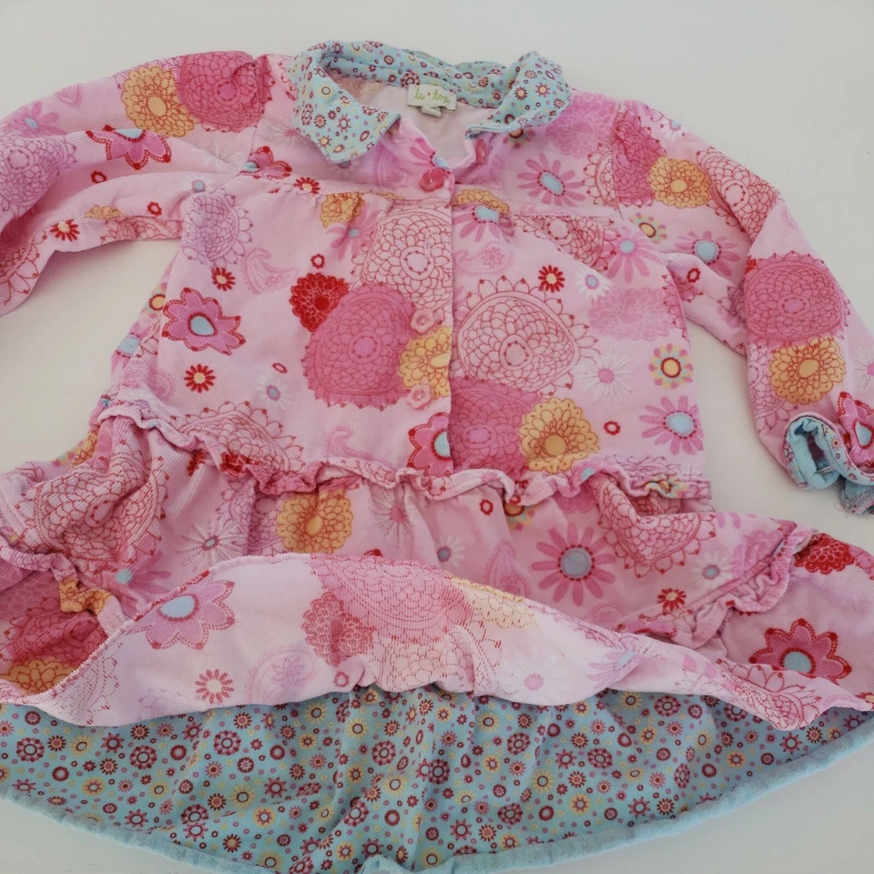 Vestido de pana Le Top bebé niña manga larga bebé muñeca rosa flores talla 2T Foto 2 de 4