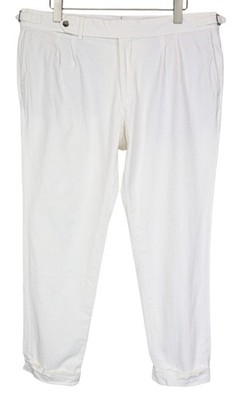 Suitsupply Braddon Herren Hose UK42R Altweiß Baumwolle Stretch Umschlagen Saum