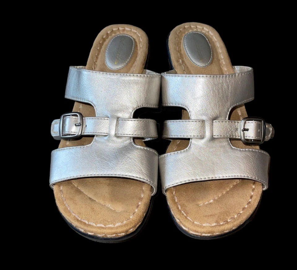 Croft & Barrow 银色金属拖鞋 高凉鞋 缓冲鞋垫 尺寸 8 Med — 第 2/4 张图片