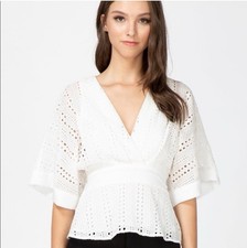 Adelyn Rae White Coton Eyelet Janel Blouse Sz S Kimono Top