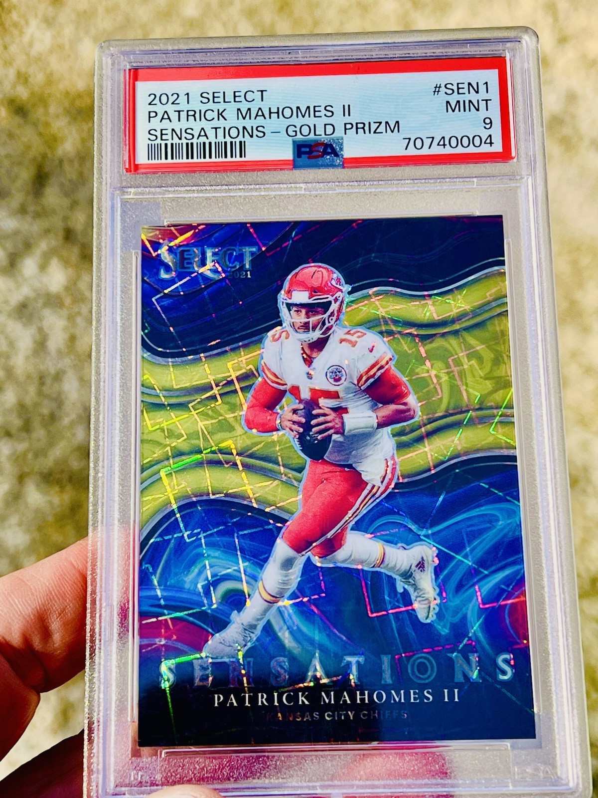 2021 PANINI SELECT SENSATIONS GOLD PRIZM #SEN1 PATRICK MAHOMES II 4/10 PSA 9 SSP