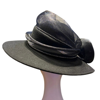 Black Felt Swinger Hat with Crinoline Trim by Swan Hat Co, New York Vintage Marengo Stingy Fur Felt Fedora Hat main image 3