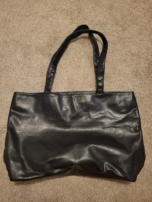 Chamilia Black Faux Synthetic Leather With Lime Green Interior Large Tote Bag