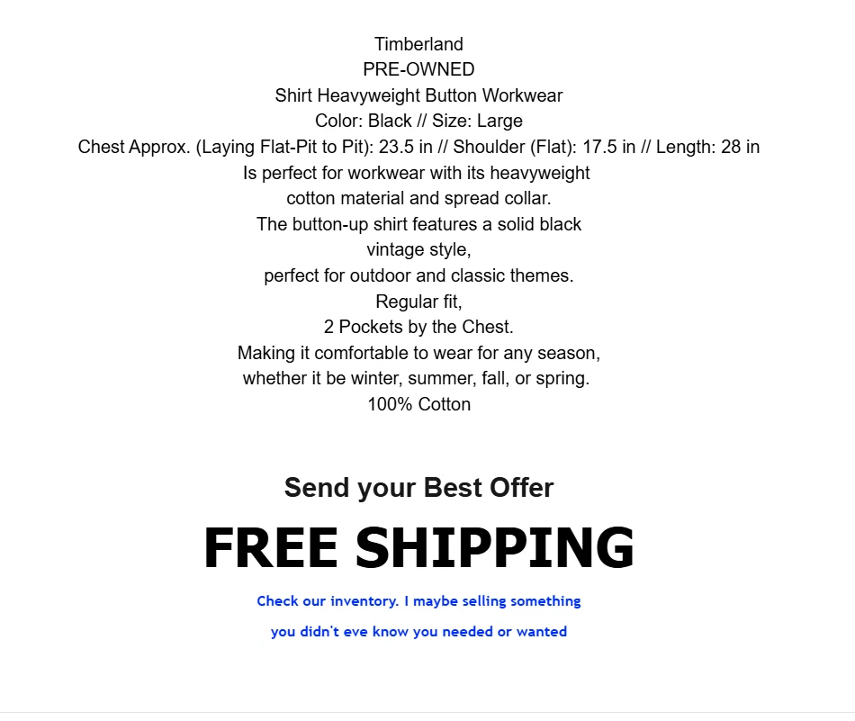 Men's Timberland Shirt Heavyweight Button Workwear LARGE Black - Image 2 of 4