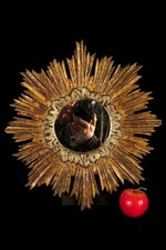 Ancien miroir soleil, art populaire religieux fin XIXeme / Bois sculpté