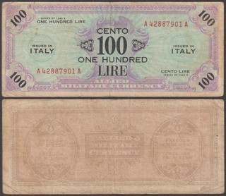 Italy WWII Allied Military Currency 100 Lire 1943 VF P M21