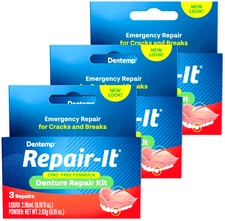 Dentemp REPAIR-It Denture Repair Kit – 3 Repairs/Box – 3 Box Bundle – Fast Fix