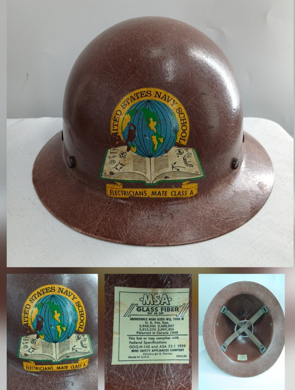 VINTAGE MSA Skullgard Full Brim Hard Hat US Navy School Electricians Mate A READ