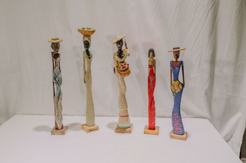 Vintage Hand Carved Wooden Bahamas Souvenir Figurines - Set of 5 - Sand Textured
