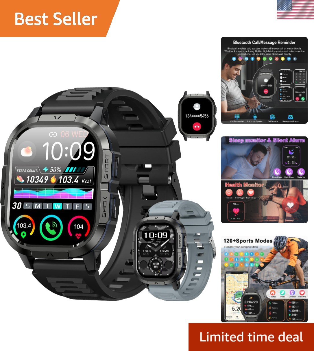 Military Smart Watch for Men with Call Function and Fitness Tracking
