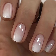 24PCS Press on Nails - Short Square False Nails with Glue - Nude Stick on
