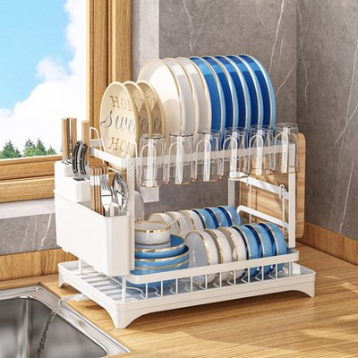 AIDERLY Dish Drying Rack for Kitchen Counter 2 Tier Iron Dish Drainer with Re...