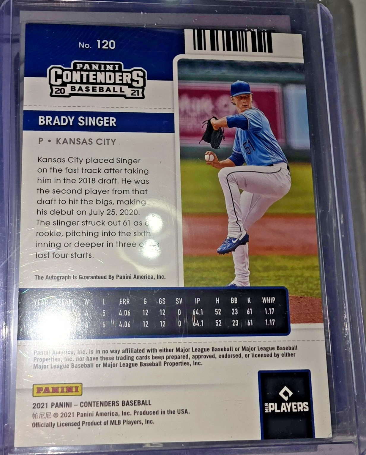 2021 PANINI CONTENDERS BLUE DRAFT TICKET #120 BRADY SINGER RC AUTO 43/99 -ROYALS view 3