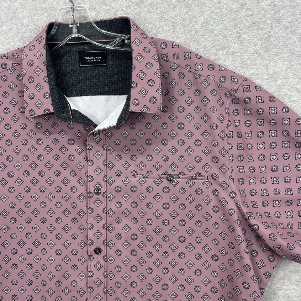 Camisa 7 Diamantes Para Hombre XXL Púrpura Manga Corta 4 Vías Elastizada Paisley Bandana Foto 2 de 4