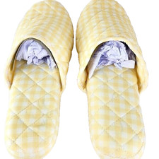 Charter Club Memory Foam Women's Yellow White Gingham Slippers XL 11-12 NWT