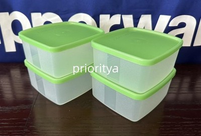 Tupperware Small Freezer It Square Rounds 470ml Container Set 4 Sheer Green New