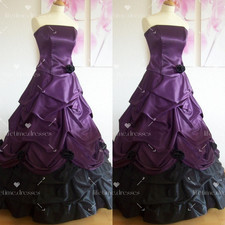 Satin Wedding Dresses Purple A Line Victorian Ruffles Vintage Bridal Gowns