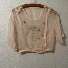 Antique 1920s Sheer Silk Chiffon Blouse Bodice Beaded Top Edwardian Bridal