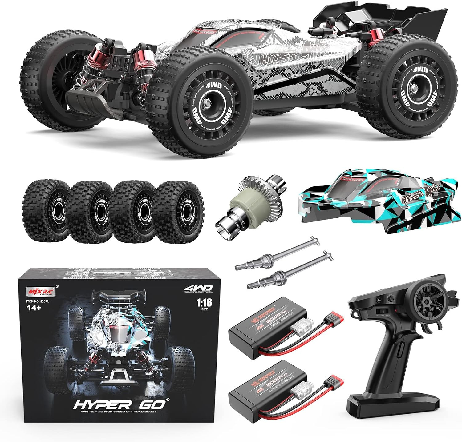 H16PL 1/16 RTR Fast Brushless RC Buggy for Adults, Max 38 Mph RC Truck, 4WD High
