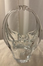 Vtg Murano Clear Art Glass Basket Vase Hand Blown Glass Split Handle