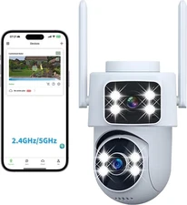 Dual-Lens Smart-Indoor Outdoor-Camera, 2K-3MP HD - 5G WiFi, 360° AI Motion Track