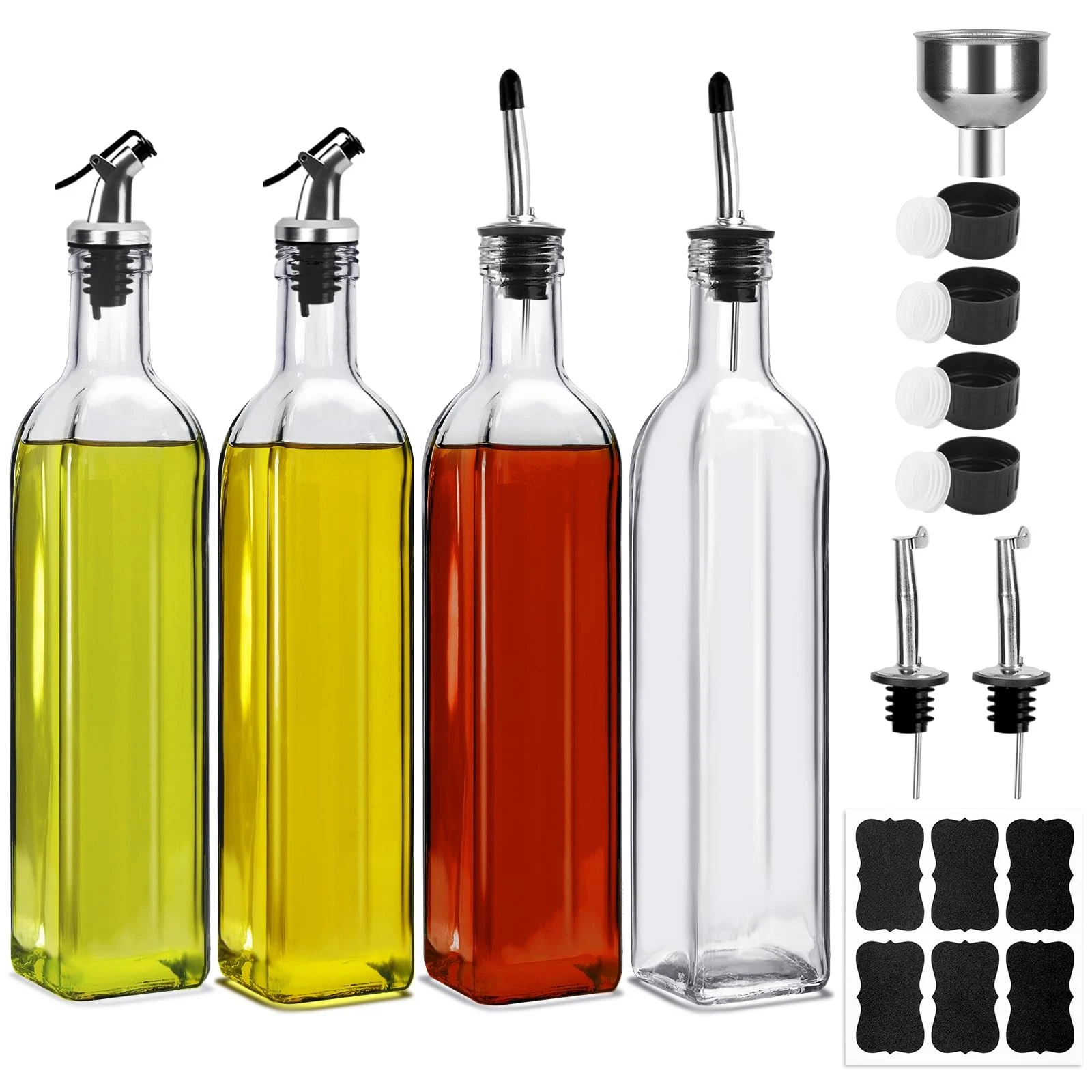 4 Pack 17oz Olive Oil Dispenser Bottles, 500ml Clear Glass Vinegar Cruet with...