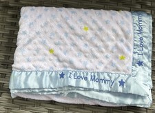 Carters Just One You I Love Mommy Baby Blanket Blue Green Stars Minky Dot Satin