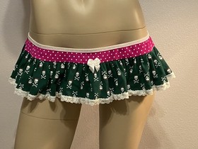 Sexy Micro Mini Ruffle Skirt Pink Green White Skulls Lingerie Rave Exotic Dancer