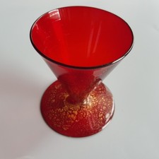 Murano ruby red art liqueur spirit conical glass gold flecks hand blown Venice