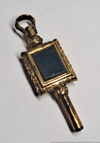 Victorian Bloodstone Antique Pocket Watch Key Fob Pendant For Necklace - Picture 3 of 6
