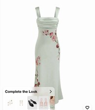 Cider Satin Square Neck Floral Ruched Mermaid Maxi Dress Green