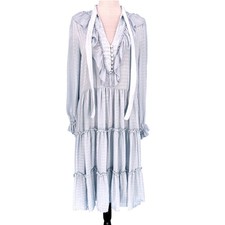 Anthropologie Light Blue Tiered Ruffle Midi Dress Long Sleeve Size M Cottagecore