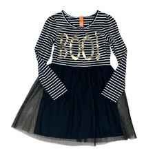 Cat Jack Black White Striped Halloween Boo Tulle Dress, Girls 7/8