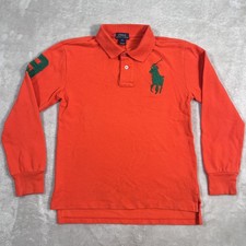Polo Ralph Lauren Shirt Kids Medium Orange Green Big Pony Knit Polo Collared