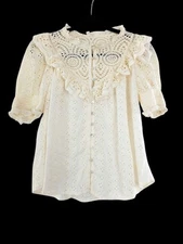 Love The Label Eyelet Lace Ruffle Cotton Top Ivory Coquette Cottagecore Size S