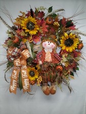 Fall wreath Scarecrow Autumn Harvest Thanksgiving decor