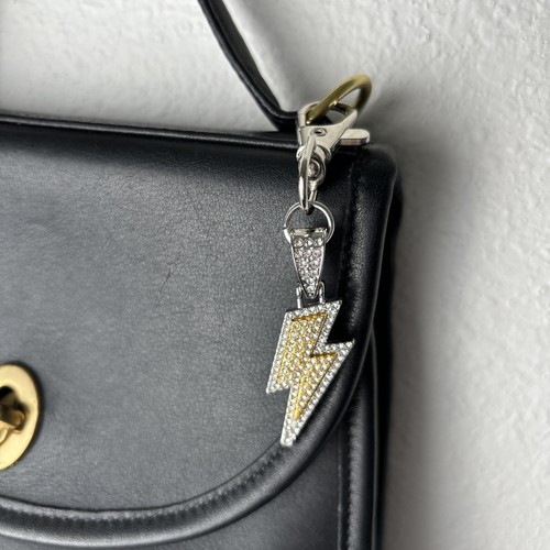 Rhinestone Lightning Bolt Electric Shock Bag Charm Keychain Key Chain New - Picture 9 of 9