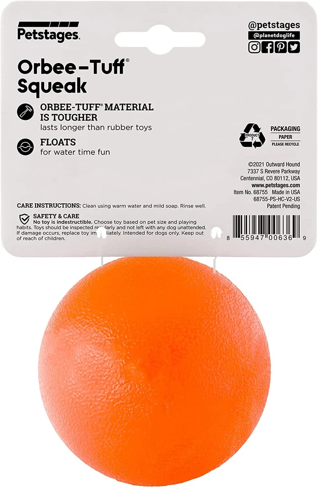 Planet Dog Orbee-Tuff Squeak Ball brinquedo laranja para buscar cachorros - Imagem 3 de 4