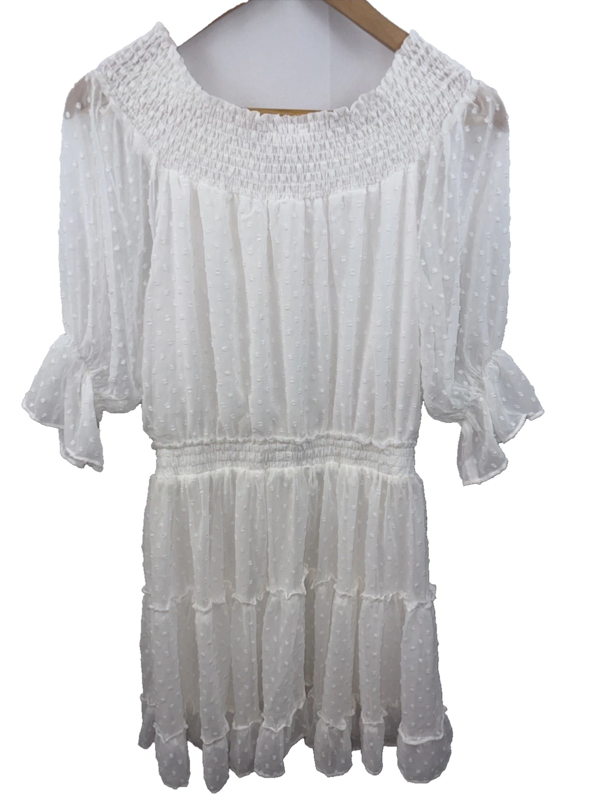 OFF WHITE Abito contemporaneo Bluivy Young taglia M bianco sporco punto svizzero volant manica 1 2