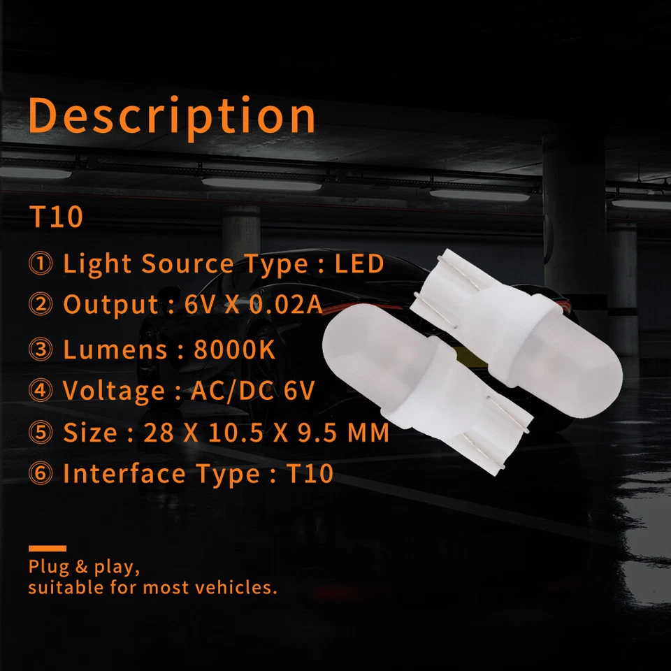 10Pcs AC DC 6V T10 194 168 W5W for Pinball Toy Vehicles Battery Car LED Bulbs - Image 2 of 4