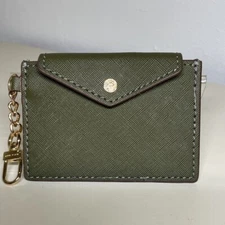 Anne Klein  Faux Leather Coin Purse Card  Small Wallet Key Chain Green