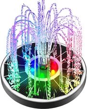 Solar Fountain Pump Bird Bath Fountain with Colorful LED Lights for Garden Pond