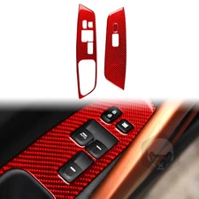 3Pcs Window Lift Switch Panel Cover For Hyundai Veloster 12-17 Red Carbon Fiber