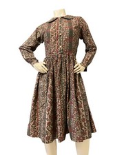 Vintage 50s Pinup Day Dress Midi Floral Print Long Sleeve TRIBALPeter Pan Collar