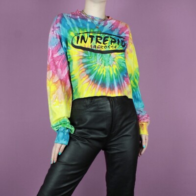 Tie Dye Regenbogen 90er Crop Retro Damen Bluse Tee T-Shirt Top Batik Medium 12