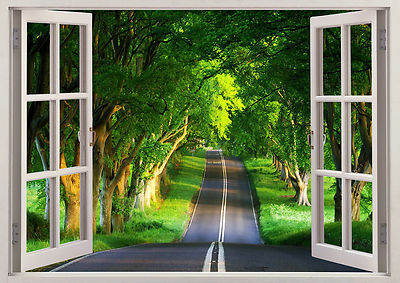 Natur Grün 3D Effekt Fenster Blick Baum Wald Straße Aufkleber Wand Poster Viny 197