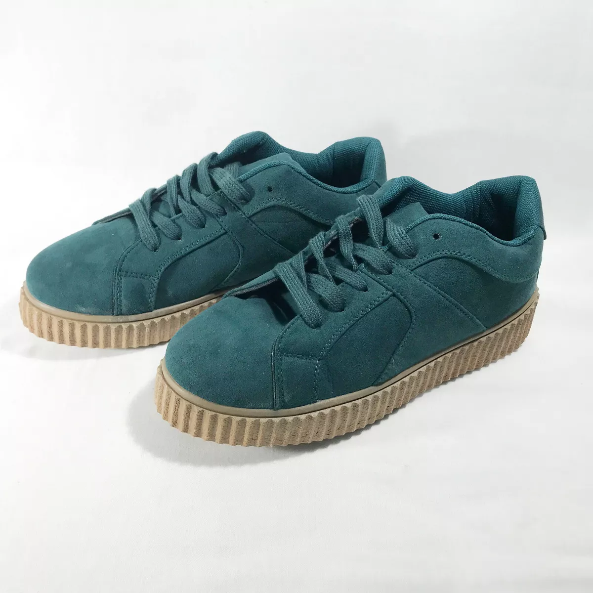 Qupid Dark Teal Lace Up Fashion Sneakers Women s Shoes 6.5 Blue