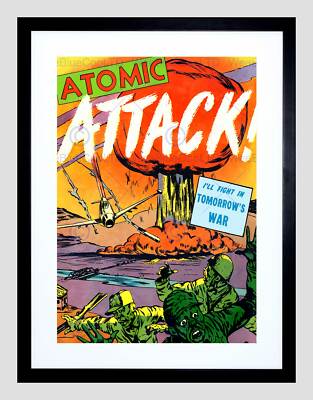COMICS ATOMIC ATTACK NUCLEAR BOMB MUSHROOM CLOUD USA FRAMED ART PRINT B12X3283