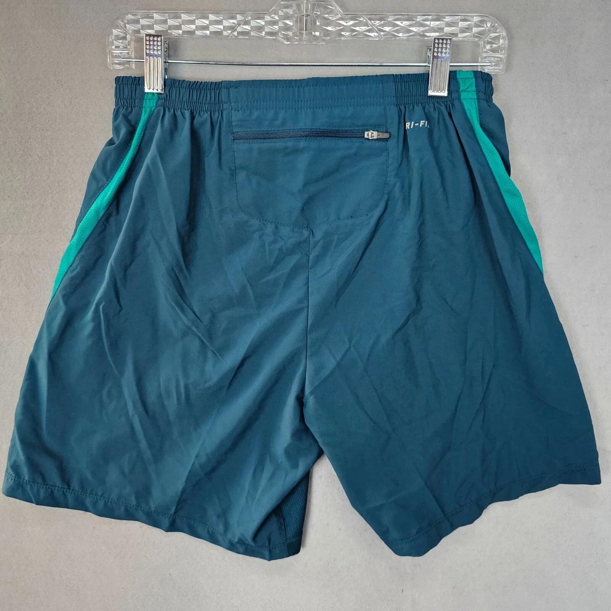 Nike Running Lined Shorts Mens Medium Green Dri Fit Zipper Pocket