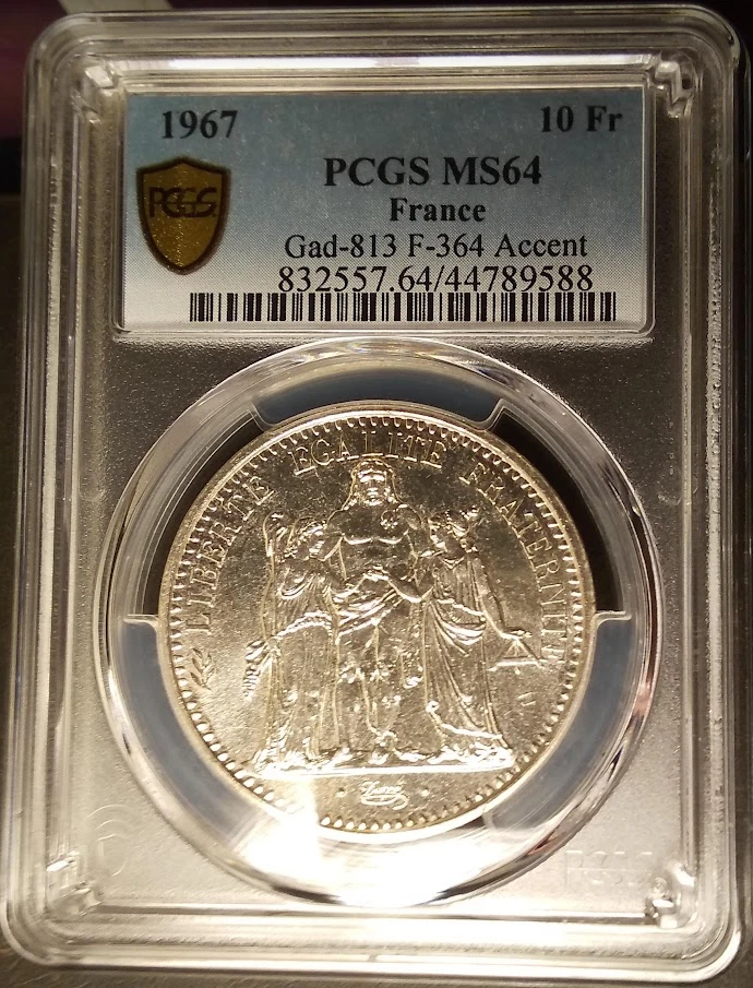 :1967(A) 10-FRANCS FRANCE KM#932 PCGS MS64 HERCULES GROUP LOW-POP R7 HIGH-GRADES - Image 2 of 2